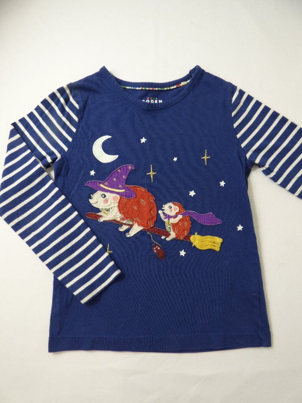 Mini Boden Kids Long Sleeve T-Shirt with Witchy Hedgehog Graphic, Size 7-8 Years